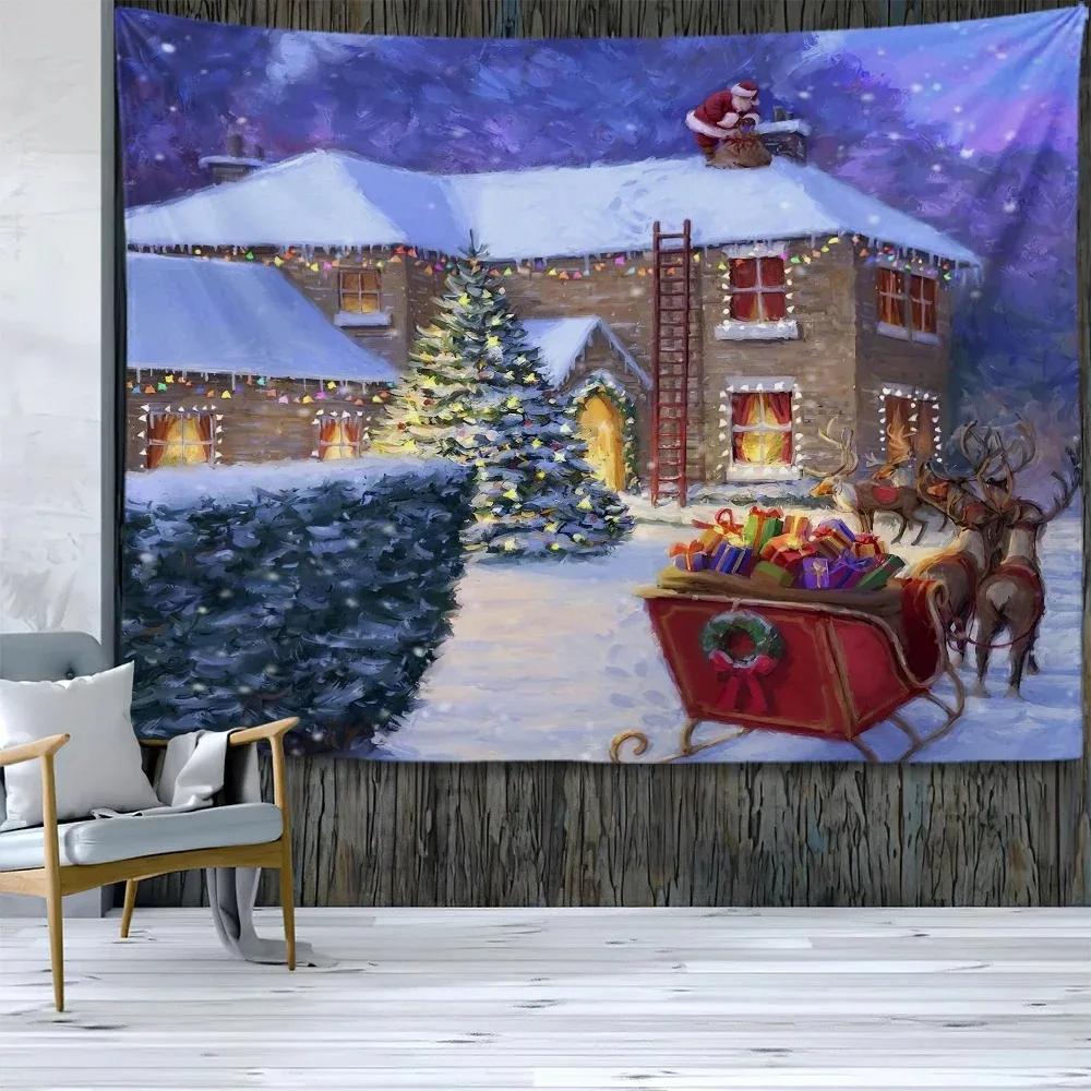 Рождественский узор гобелен для дома, спальни, гостиной, настенное украшение, рождественская тема гобелен 100x75cm