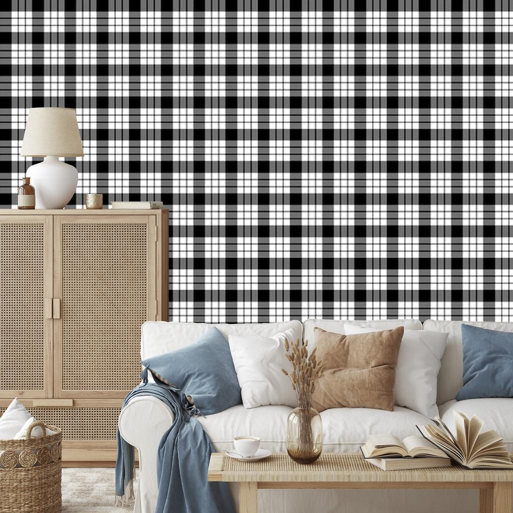 Wallpaper Black and White Checkered Gray, Light Gray and Graphite 50x1000