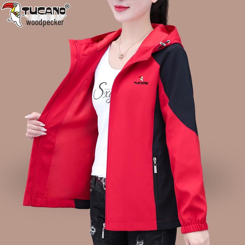 

Женская повседневная куртка-ветровка с капюшоном Woodpecker 2025 Весна/Осень 4XL (155-175 jin)