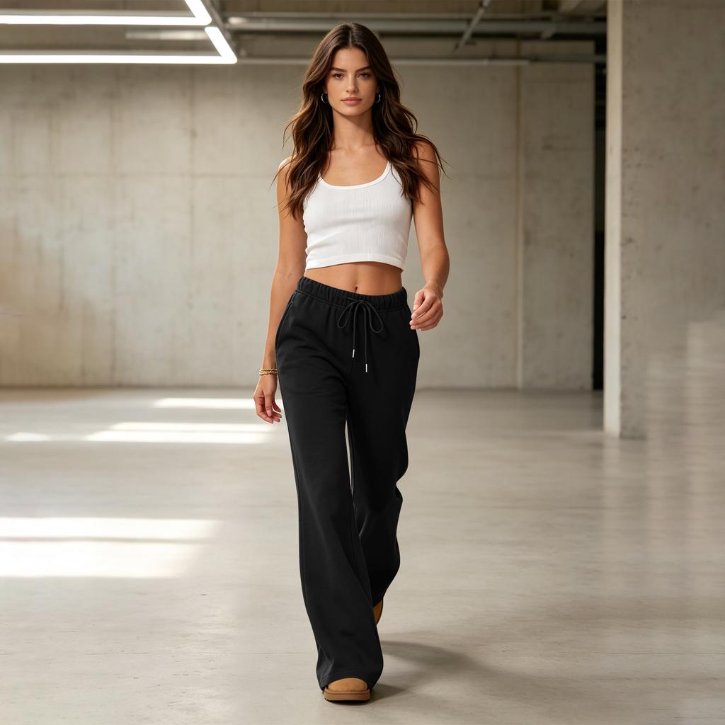 Women's Casual Lined Flared Wide Leg Sweatpants for Jogging and Lounging