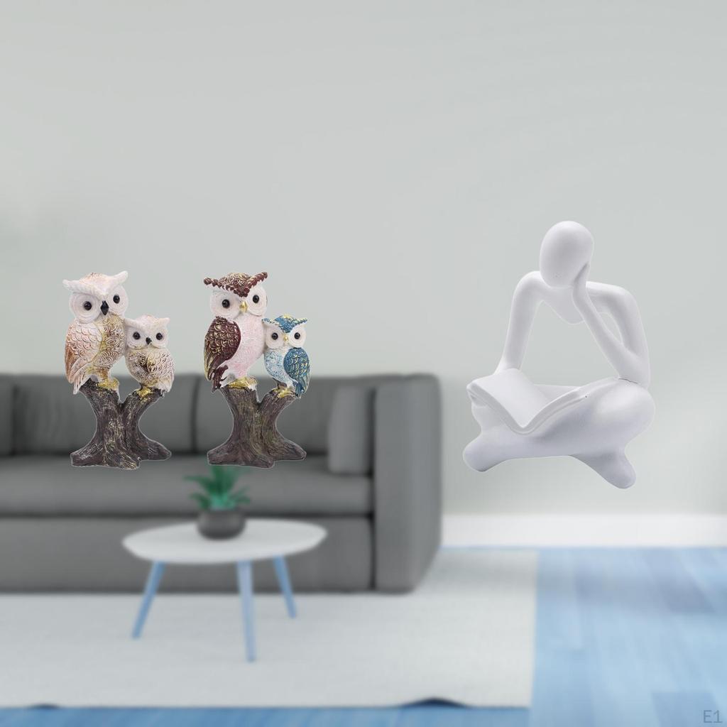 Owl Thinker Sculpture for Office Living Room Tabletop Shelf Party Decor Realistic Animal Abstract