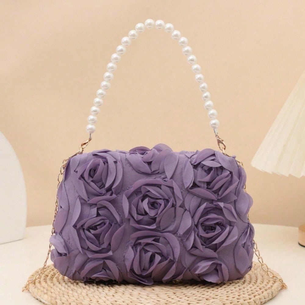 Sac Fleur de Rose Chaîne Perle Simulation avec Design Pétale Sac Bandoulière Quotidien Simplicité Urbaine purple multicolore