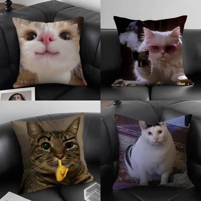 Pet Cat Funny Memes Pillow Case Soft Plush Fabric Double Sided Print Decorative Home Living Room Gift Cushion Cover