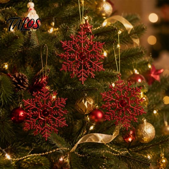 Christmas Ornaments for Porch Decorations 3Pcs Tree Snowflakes Ornaments, 10cm Glitter Hanging Plastic Snowflake Festive Atmosphere Winter Wonderland