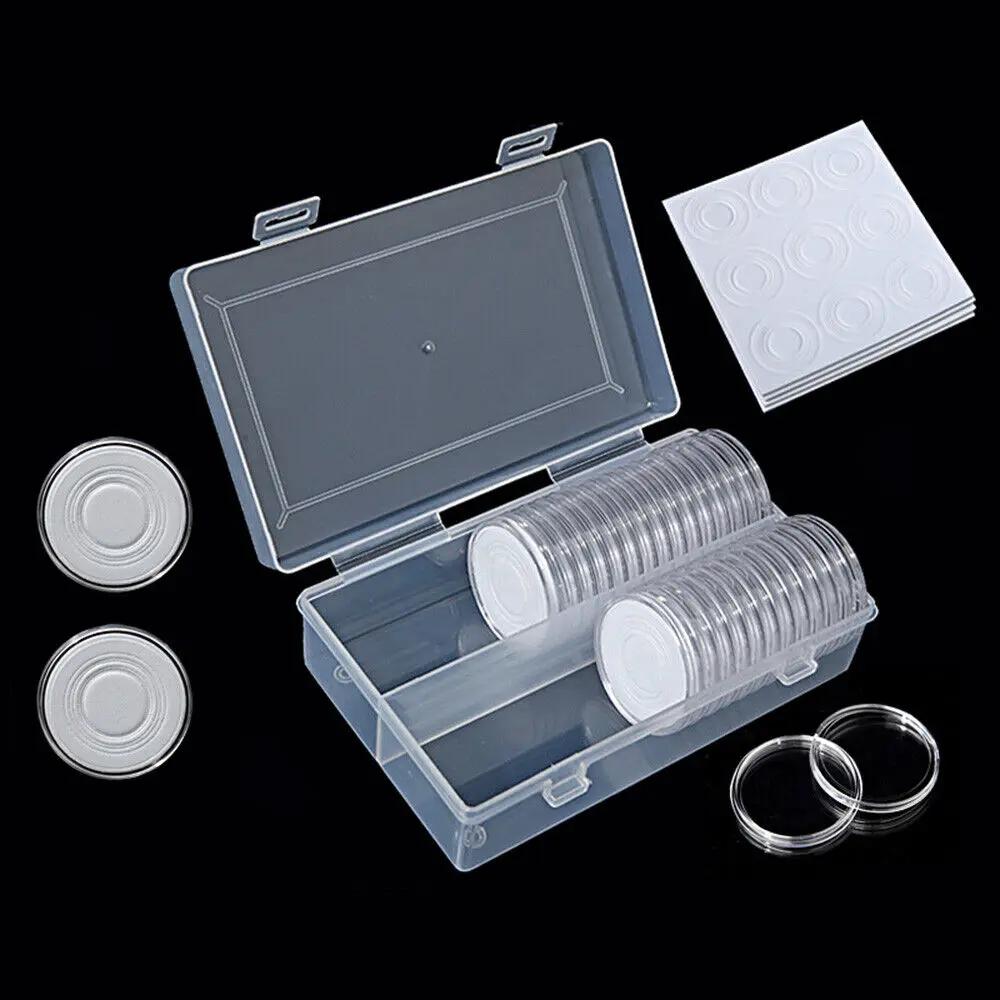 Boîte de 50 capsules pour pièces de 41 mm avec coussinets intérieurs, étui de protection en plastique