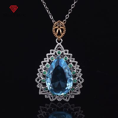 Temperament Luxury Drop Sea Blue Zircon Female High-end Pendant Clavicle Chain For Women Charm Wedding Engagement Fine Jewelry 
