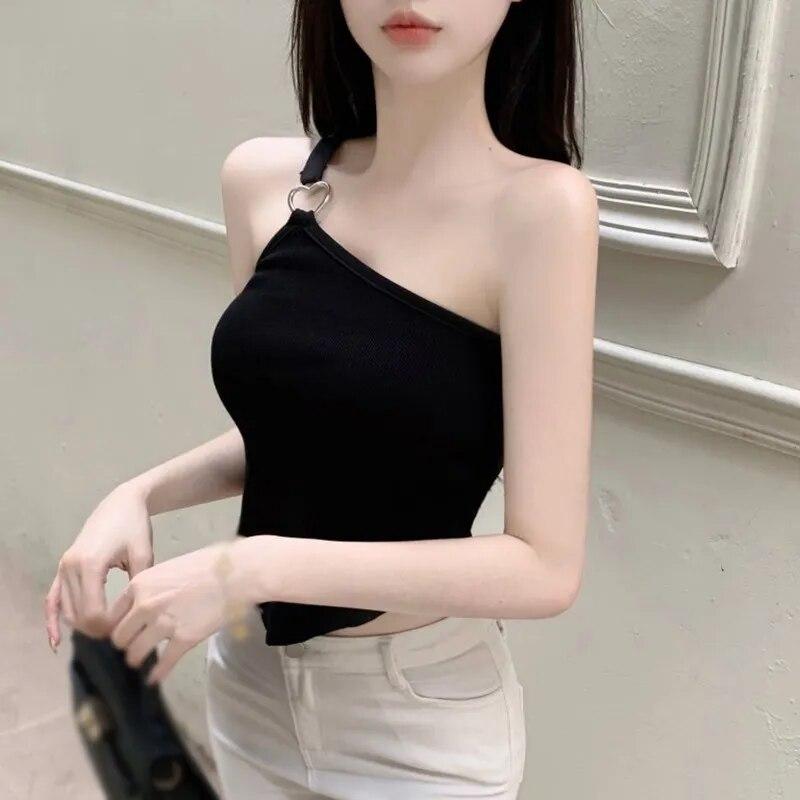 Women Irregular Crop Tank Top Summer Beach Casual Workout Tank Top Solid Color Comfortable Breathable Slim Fit Sleeveless T-Shirts