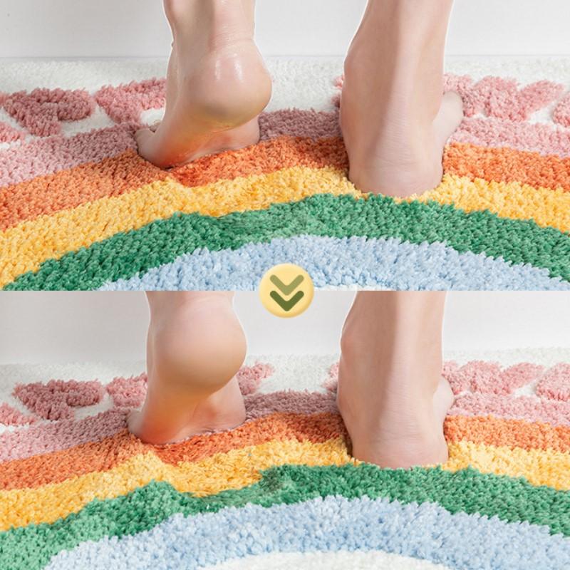 Inyahome Happy Sweet Bathroom Rug Mat Non Slip Fluffy Soft Plush Bath Floor Carpet Ultra Water Absorbent Bath Rug for Tub Shower