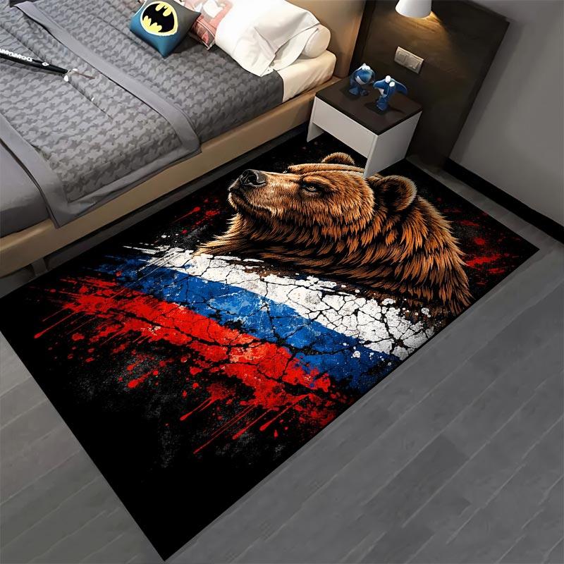 Realistic Bear Head Carpet with Grunge Flag Background Design Suitable for use as an anti-slip for living room bedroom sofas