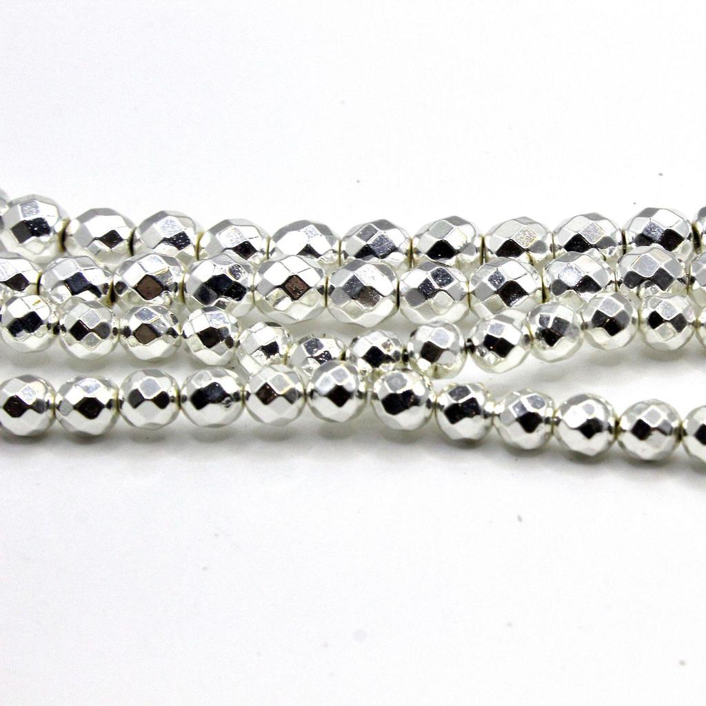 Mărgele Hematit Argintii Fațetate – Rotunde, Vrac Componente pentru Bijuterii DIY