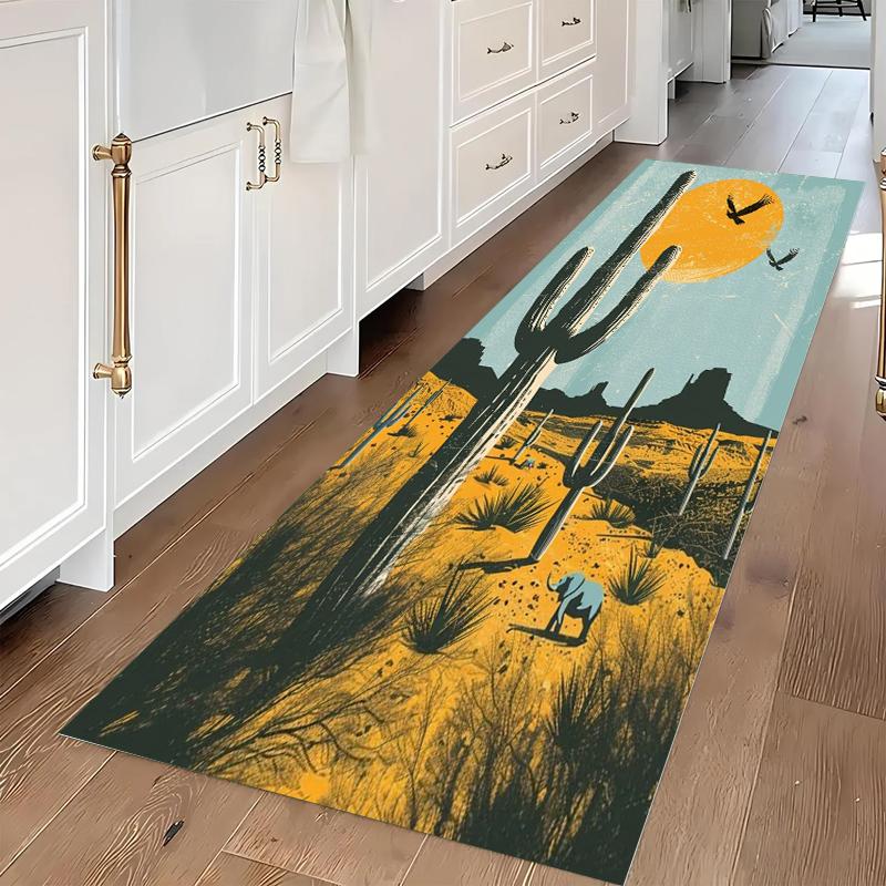 

Bohemian Hand-drawn Desert Cactus Long Runner Rug Exquisite Landscape Print Soft Washable Non-slip Mat for Hallway Corridor 40X120CM