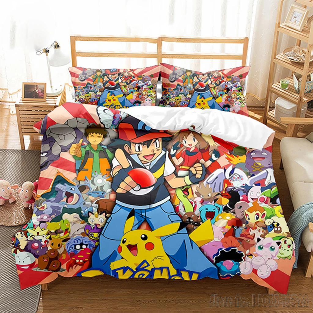 Anime Pokemon Pikachu Bedding Set Quilt Duvet Cover Comforter Bedclothes Twin Single King Kids Adult Gift