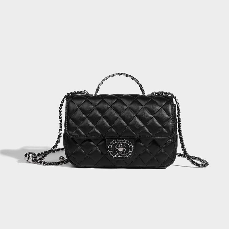 

Летняя сумка 2025 года высокого класса с ромбовидным узором на цепочке - Модная женская маленькая квадратная сумка на одно плечо/кроссбоди чёрный