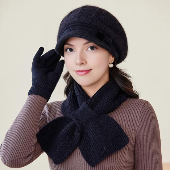 Yousheng 2Pcs/Set Women Hat Scarf Set Solid Color Knitting Baseball Hat Solid Color Thickened Scarf Set Solid Color Elastic Winter Accessories