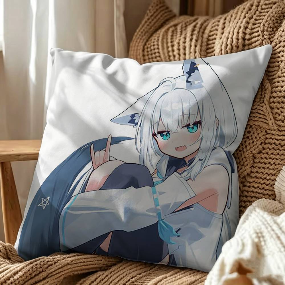 Cute S-Shirakami F-Fubuki Vtuber Square Double-Sided Printed Pillow Case Sofa Cushion Cover Bedroom Bedside Decor