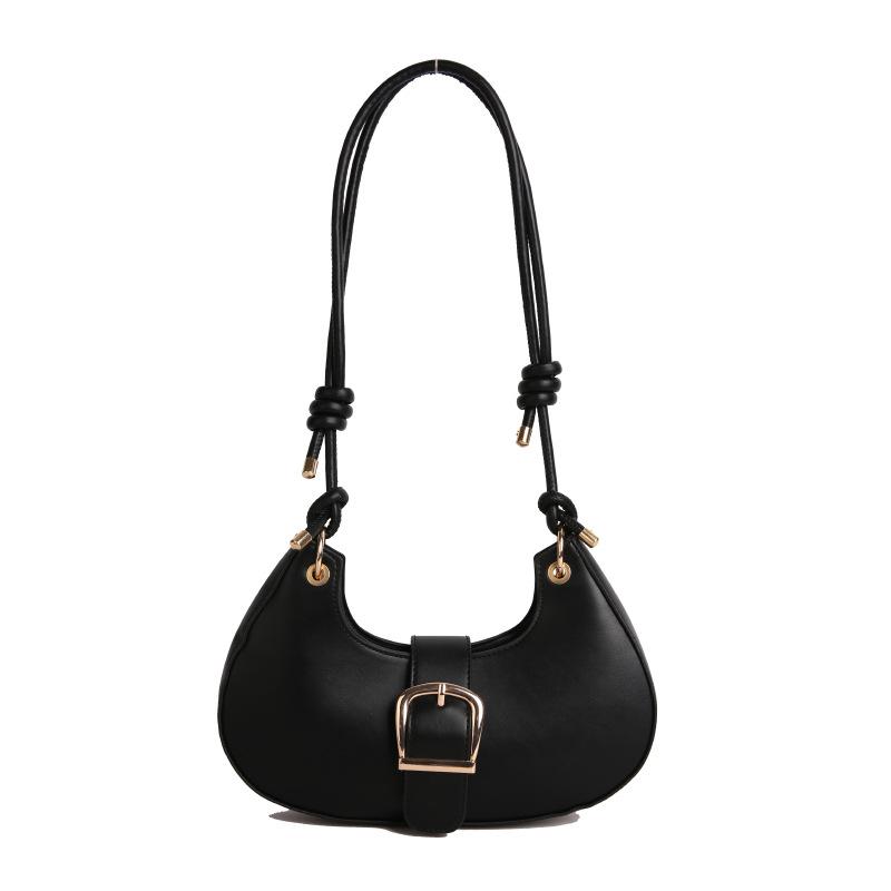 Vintage Solid Color Women Pu Shoulder Bags Korean Style Simple Ladies Hobos Crossbody Bag Daily Versatile Female Handbag Purse чёрный