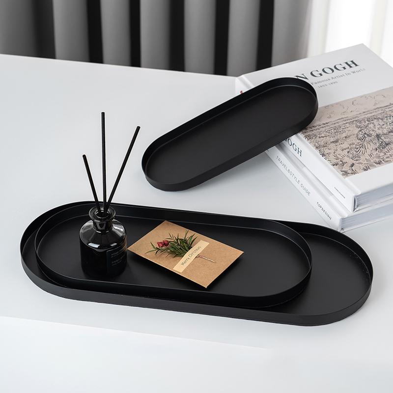 Elegant Oval Metal Decorative Tray Jewelry & Key Storage Tray Dish Plate Tea Fruit Serving Trays Cosmetics Organizer Bathroom