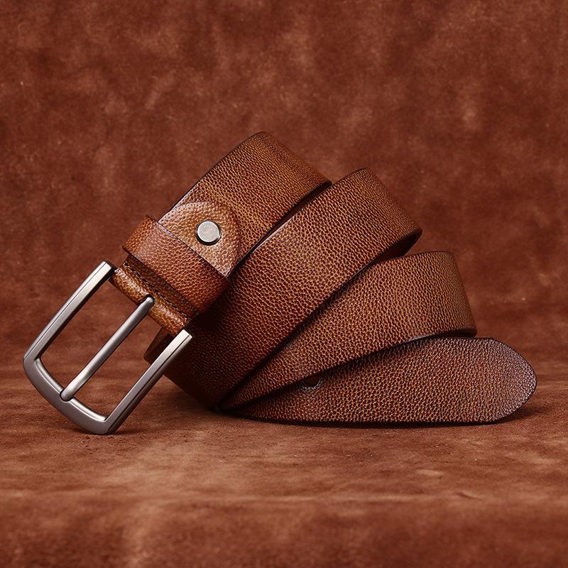 Fashion Versatile Lychee Embossed Retro Belt Men'S Leather Pin Buckle First Layer Cowhide Casual Jeans Belt Men'S