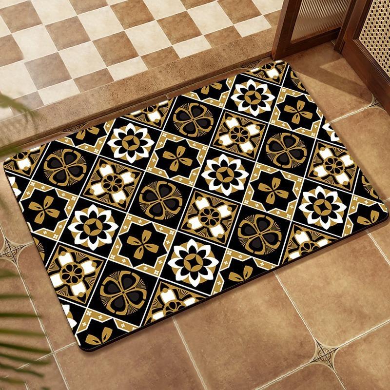 Retro Persian Grid Ethnic Style Diatomaceous Mud Floor Mat Bathroom Absorbent Anti Slip Foot Mat Entrance Foyer Door Mat