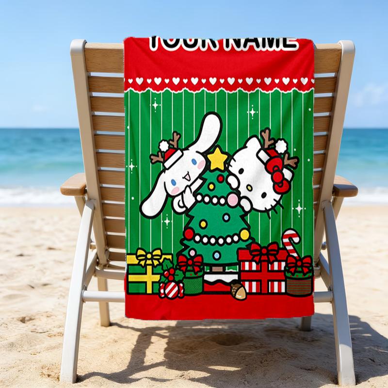 1pc Sanrio4 Beach Towel with Custom Name, Beach/Swimming/Bath/Picnic/Camping Towel, Suitable for Seaside Beaches