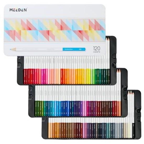 MEEDEN Oil Colored Pencils 120 Color Set 3.8mm Thick Core Break-Resistant High Pigmentation Metal Box Adult Coloring Gift ProfessionalStudent Use