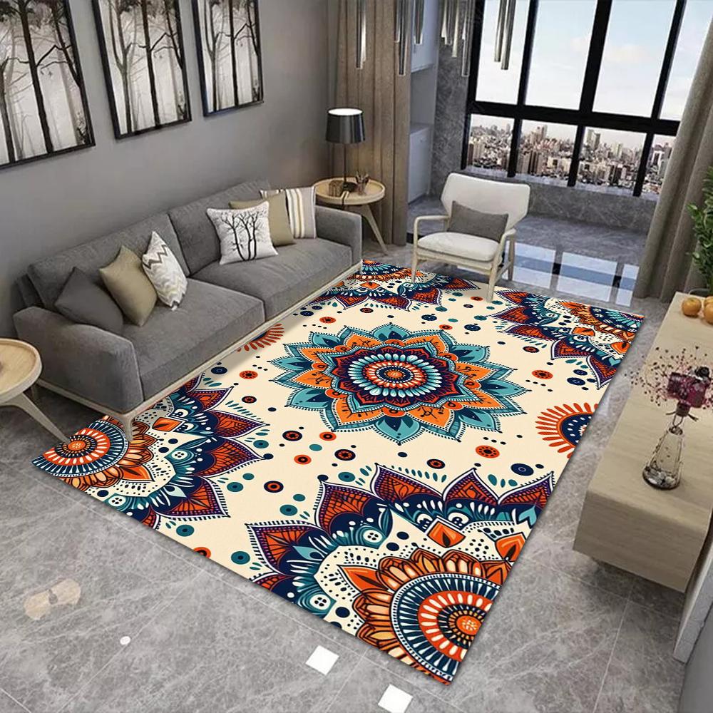 Vibrant Mandala Carpet Mat Rug Evil Eye Geometric Pattern Bohemian Abstract Design Modern Living Room Home Decor Soft Floor Mat