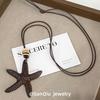 Seaside Wooden Starfish Pendant Necklace - Retro Chinese Style Sweater Chain