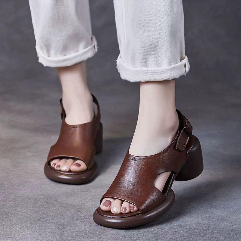 Retro ležérní dámské sandály s tlustým dnem