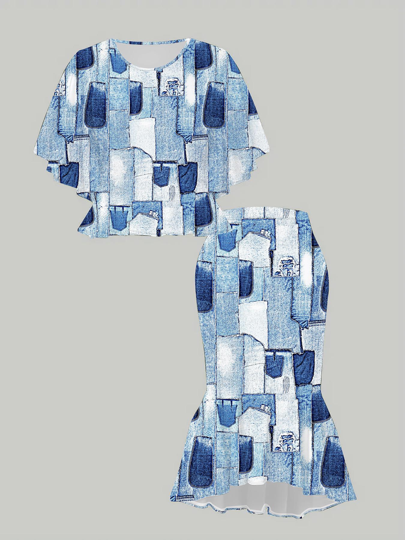 

3D принт с ковбойским узором, классический тотем, женский принт, модный большого размера, элегантный, универсальный для всех сезонов. Футболка, Юбка и Комплект 6XL синий