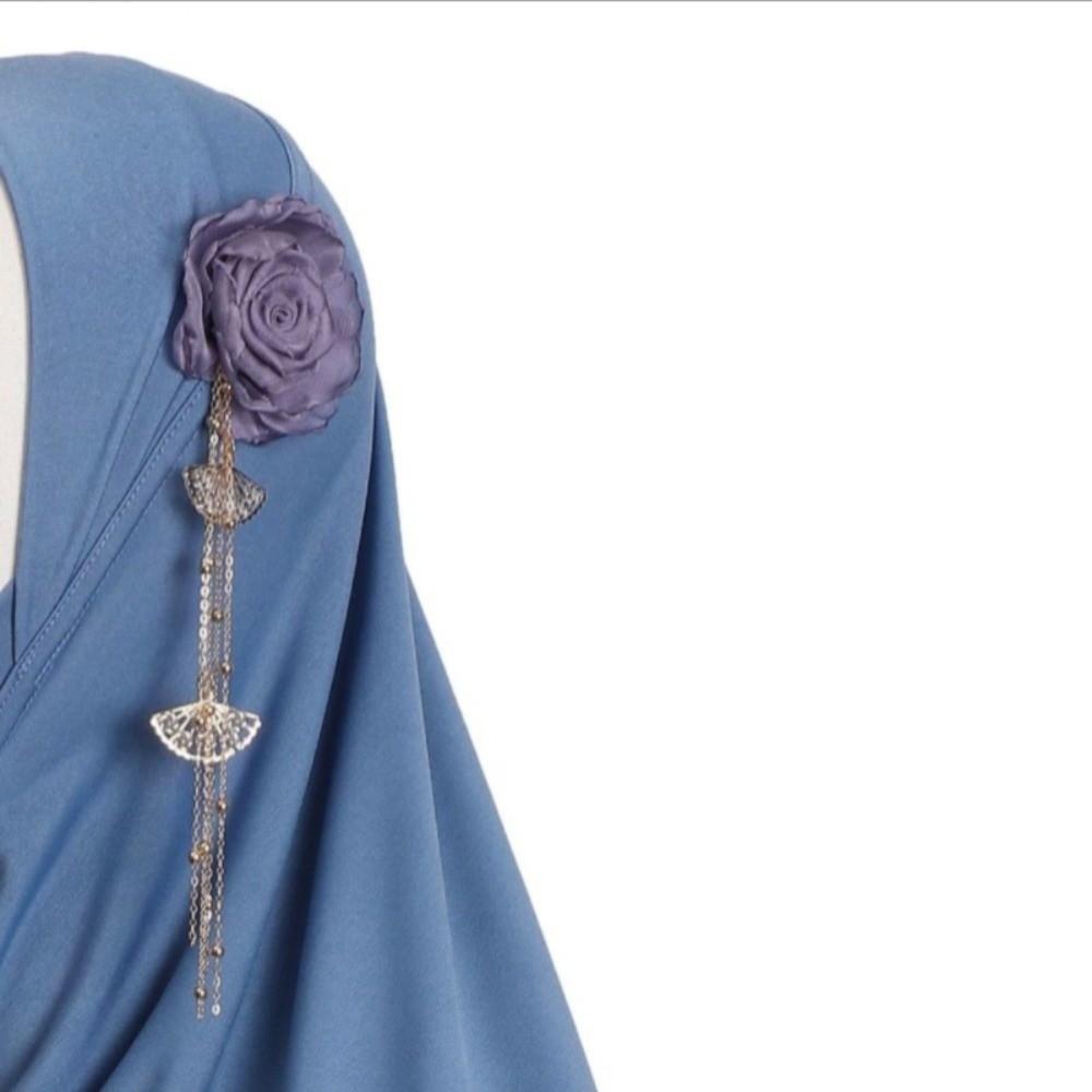 Flower Rhinestone Chiffon Head Wraps Breathable Fabric Headscarf Wraps Women Fashion Long Hijab синий
