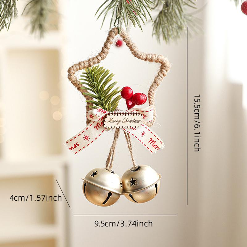 15.5x9.5cm Hollow-out Five-pointed Star Cute Door Hanging Xmas Atmosphere Pine Berry Design Home Decor Multi-Color