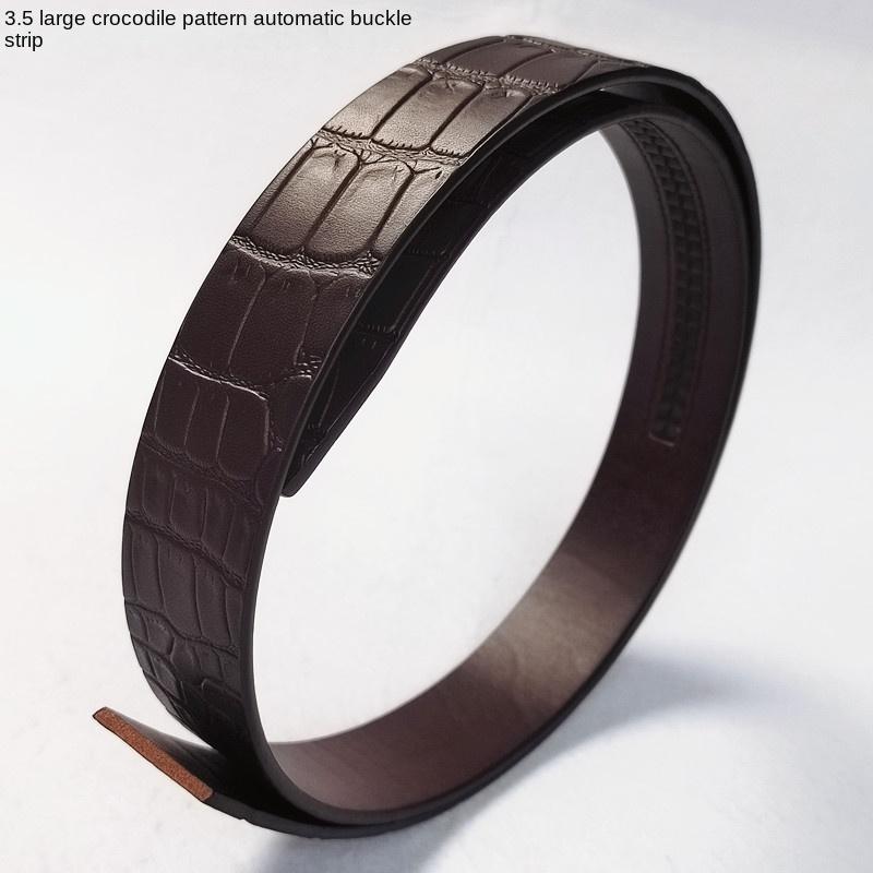 

Ремень из воловьей кожи без головы, кожаный брючный ремень растительного дубления 3,5, большой крокодиловый узор, прозрачное крашение, полоса с автоматической пряжкой темно-коричневого