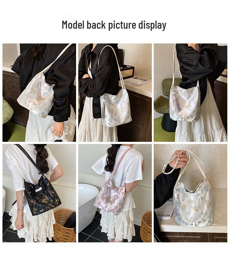 2025 Summer Women's Butterfly Embroidery Bucket Bag - Stylish Underarm Shoulder Bag