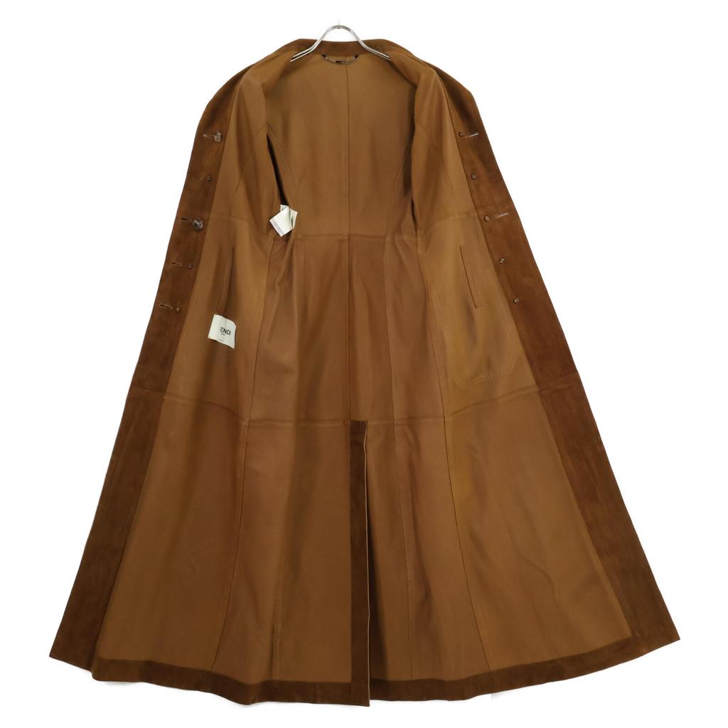 Fendi [Good Condition/domestic Regular] FPS807AC2W Calf Leather Long Trench Coat 36 BrownUsed