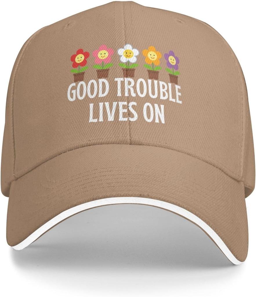 Cute Smiley Flowers Potted Plants Baseball Cap Polyester Adjustable Trucker Hat for Adults