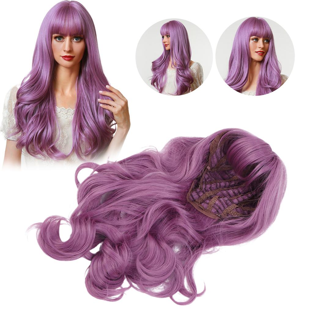 Long Wavy Wig High Temperature Fiber Purple Curly Fluffy Hair Wigs Cosplay Party Wigs for Women