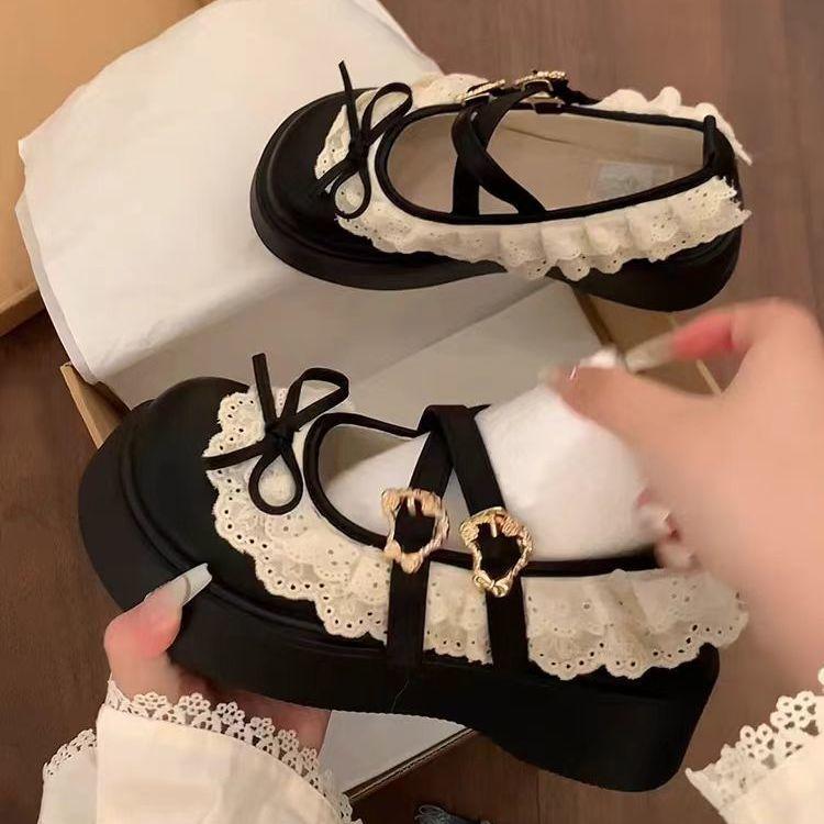 

Сладкий бант Мэри Джейн маленькие кожаные туфли женские весенние новые универсальные юбка мелкий вырез увеличение высоты одинарные туфли 40 чёрный