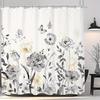 Grey Floral Shower Curtain - Rustic Wildflower Vintage Farmhouse Design with 12 Hooks for Bathroom Decor