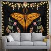 Mystic Moon Moth Wall Hanging Tapestry, Floral Starry Sky Witchy Dark Art Fabric For Indoor Gothic Aesthetic Decoration
