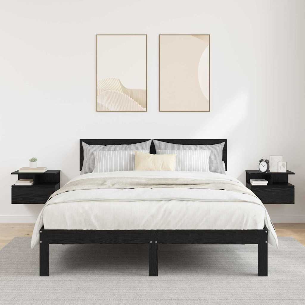 Floating Nightstand 2 pcs Black Oak Effect Engineered Wood