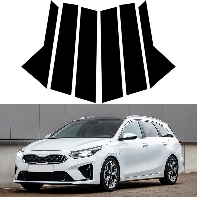 6pcs Car Window Door Column B C Pillar Post Trim Cover Glossy Black PC Stickers Accessories Fit For KIA CEED WAGON 2019-2024