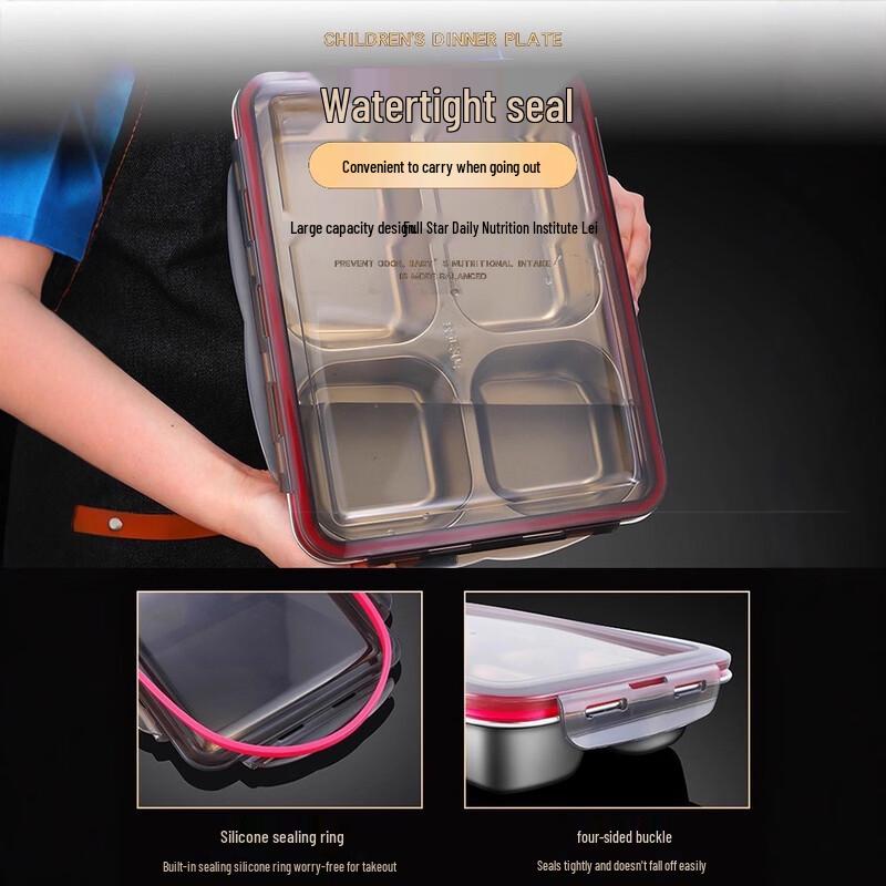 304 Stainless Steel 4-Compartment Leak-Proof Lunch Box