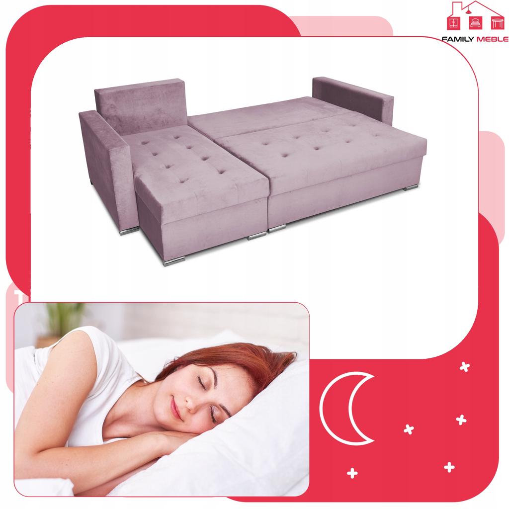 Varius Corner Sofa Bed with Sleeping Function Family Furniture Cornea Lilac Pink
