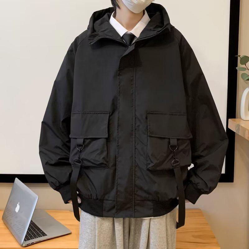 

2024 Men s Trendy Workwear Jacket: Spring & Autumn Thickened Korean-Style Casual Wear Double Extra Large чёрный