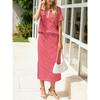 2026 Summer New Women's Fashion Casual Turn-down Collar T-shirt and Slit Skirt Set