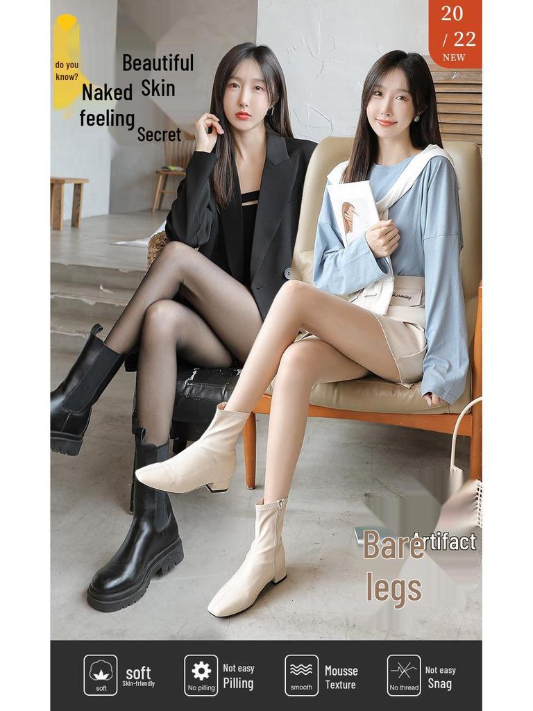 Women's Fleece-Lined Nude Footed Tights, Thick Base Layer Stockings, Plus & Petite Sizes, Leg-Enhancing, Autumn/Winter Outerwear