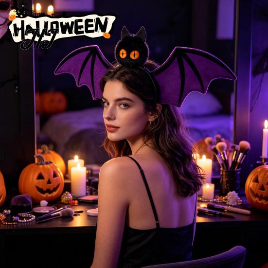 Gothic Style Hairband for Women Halloween Bat Hairband, Plush Wing Headband, Three Dimensional Costume Cosplay Party Accessories And Girls Burgundy