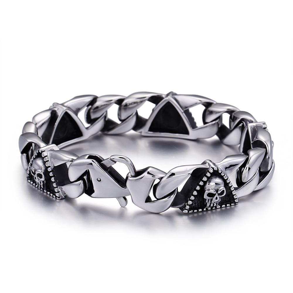 KALEN Leather Stainless Steel Plating Silver Charm Bracelets for Men 21cm&Fashion