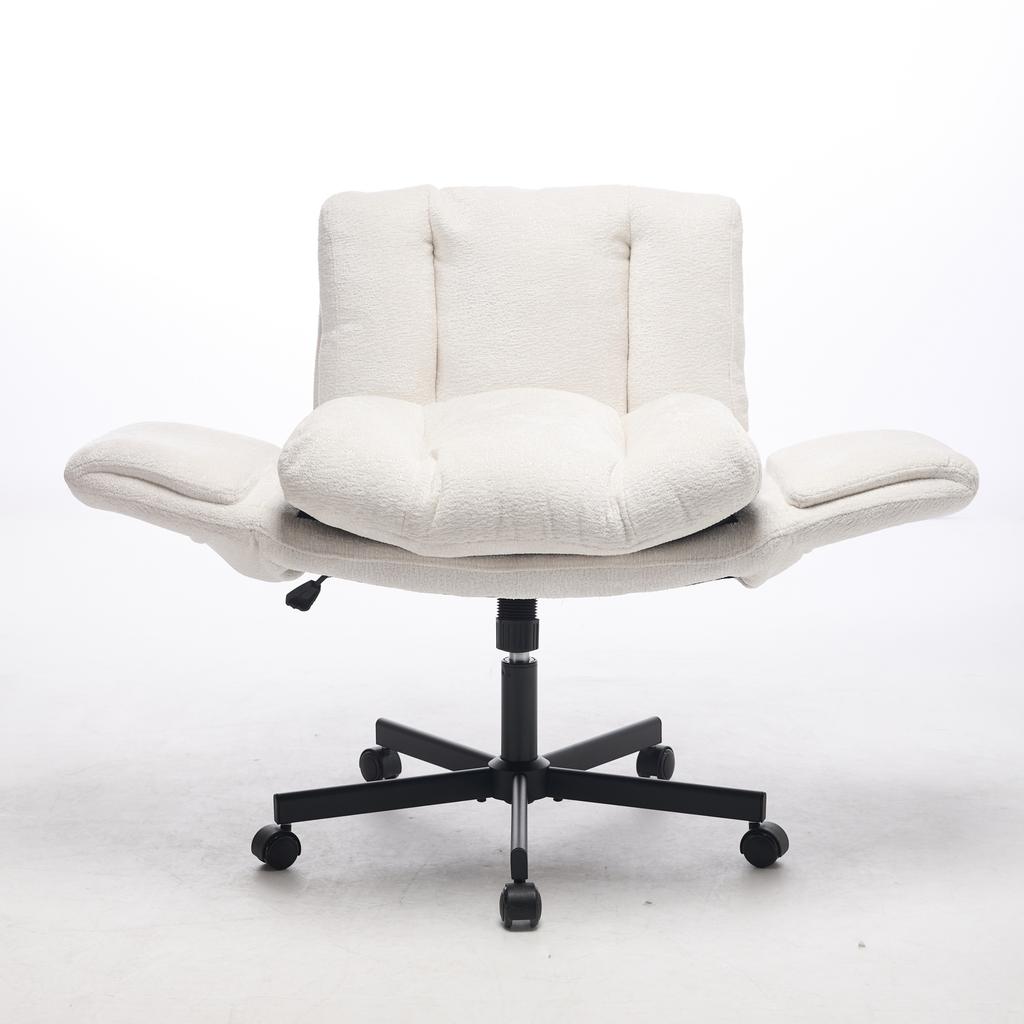 Moderner Chenille Drehstuhl für das Büro, Höhenverstellbare umwandelbare Armlehnen, Schreibtischstuhl für Zuhause, Arbeitszimmer, Schminktisch & Wohnzimmer, Creme / Beige, DE5028BG
