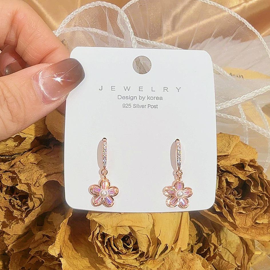 Japan and Korea S925 Sakura Necklace for Women, Fashionable Peach Blossom New Fresh Set Necklace, Light Luxury Jewelry